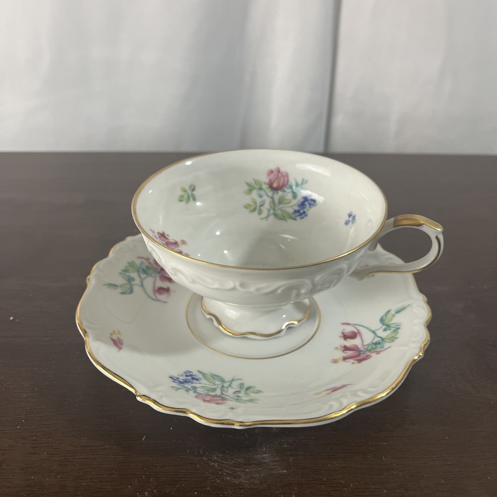 Edelstein Bavaria Maria Theresia Florabell Footed Coffee‎ Cup & Saucer